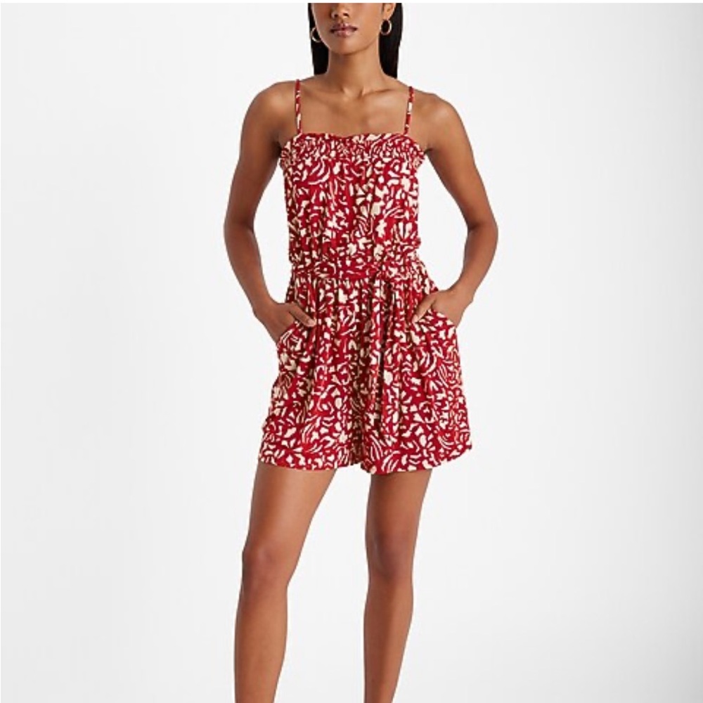 NWT Express red printed square neck romper M